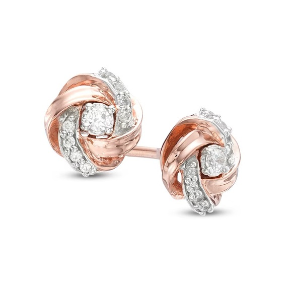 Zales Diamond Love Knot Stud Earrings in 10K Rose Gold - Picture 1 of 5
